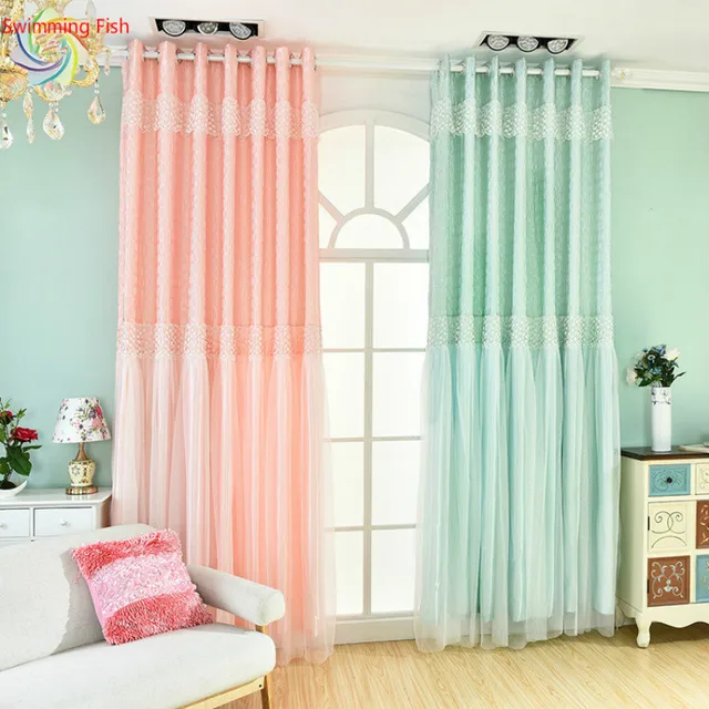 double layer curtains living room lace finished curtains beautiful greenpinkpurple stitching double layer semishaded double layer curtains living room lace finished curtains beautiful greenpinkpurple stitching double layer semishaded