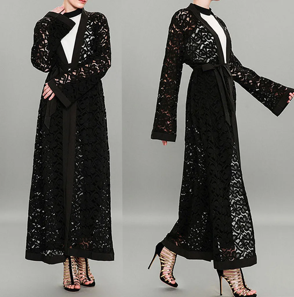 

Muslim Dress 2019 Women Ethnic Abaya Islamic Muslim Middle East Maxi Dress Bandage Kaftan