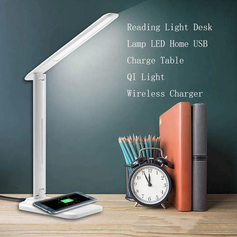 

USB Charge Table Light QI Wireless Charger for iphone 8 x xs max plus samsung s10 s9 s7 note 9 Reading Light Desk Lamp LED Home