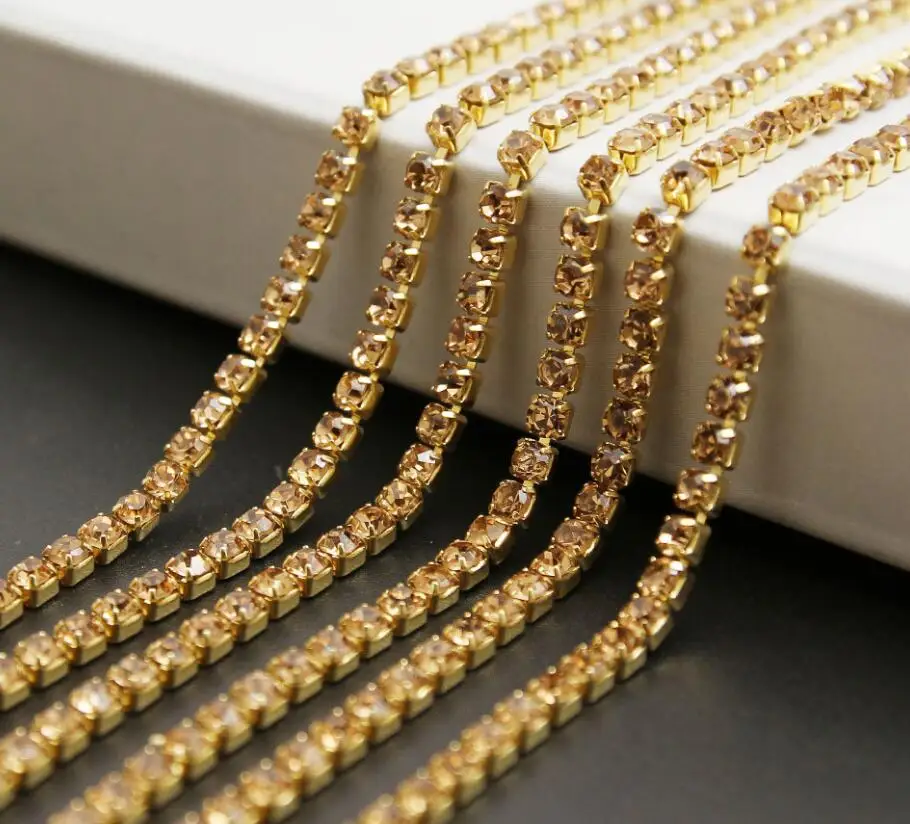 

10Yard Topaz Yellow Claw Crystal Rhinestones Chain Gradient DIY Dense Gold Base Rhineston Chain For Garment&Bag Art Decoration