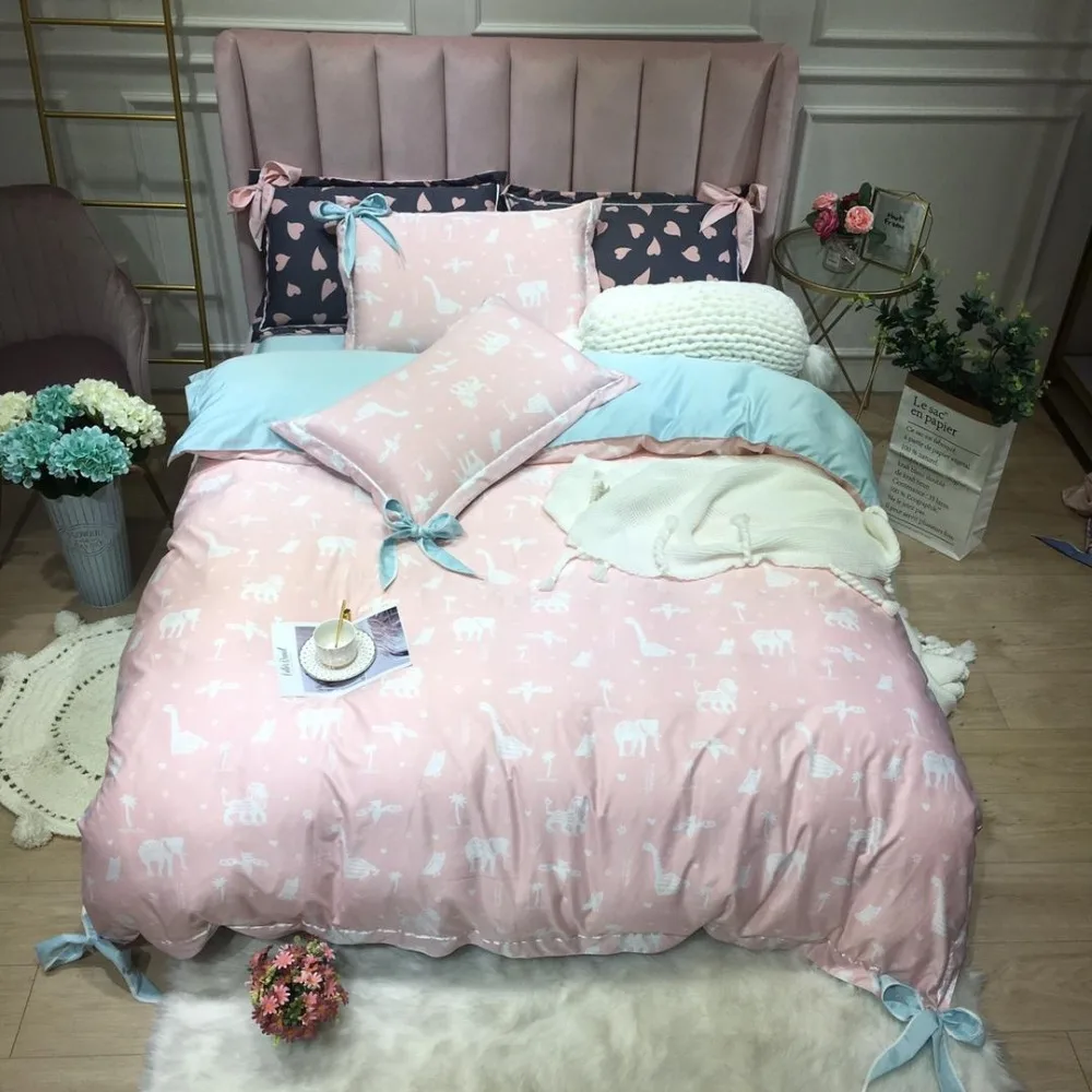 Бантом постельные принадлежности набор 4 шт печатается постельное белье мягкие постельное белье японский стиль дома двуспальная кровать