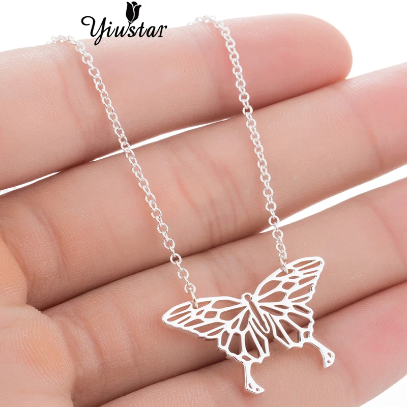 

Yiustar Hollow Colorful Charming Mini Love Butterfly Pendant Necklaces Cute Charm Necklace For Women Girls Kids Jewelry Clothes