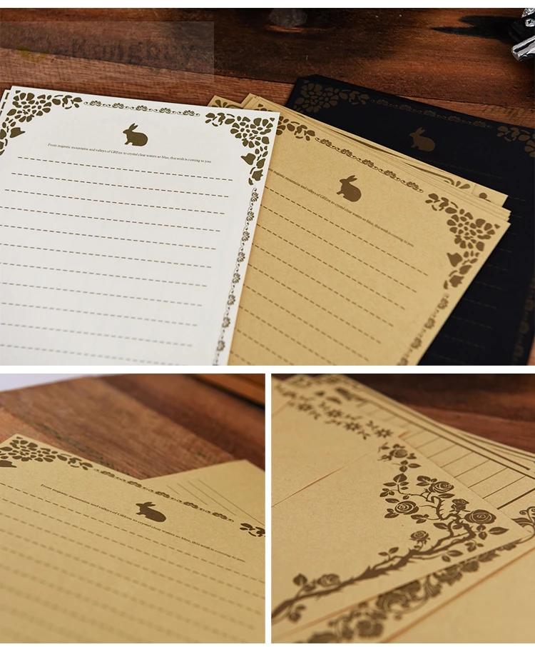 80 листов старинная буква Бумага черный ручной работы записи Бумага конверт для писем