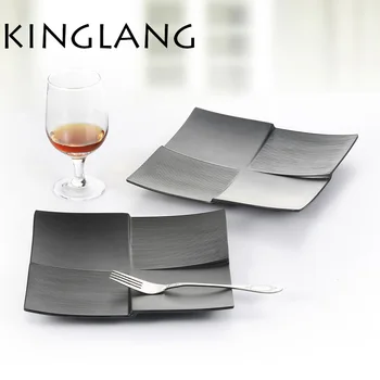 

TWO sizes Black square western restaurant dinner plate main course dish for cake dessert Chocolates plates
