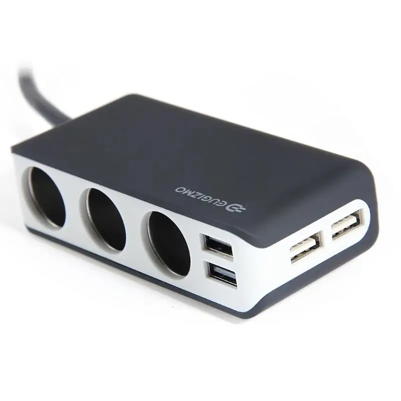 EUGIZMO 4 USB Port 3 Way Car Cigarette Lighter Socket Splitter Charger DC 12~24V Cigarette Lighter Socket Black Free shipping