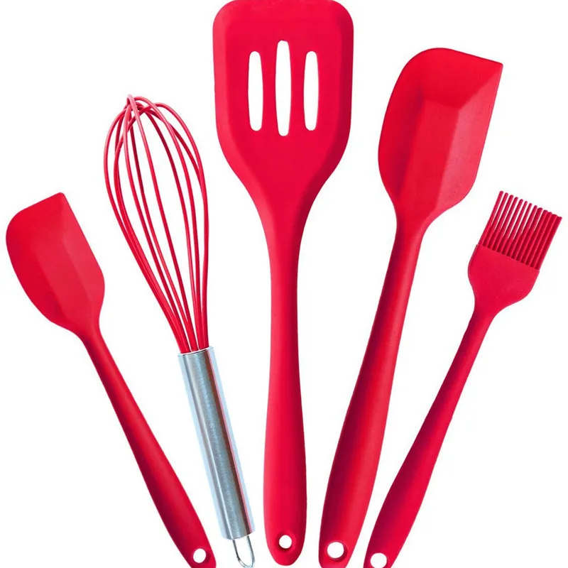  FDA Approved Silicone Cooking Tools Silicone Kitchen Utensils Set (5 Piece) in Hygienic Solid Coating 