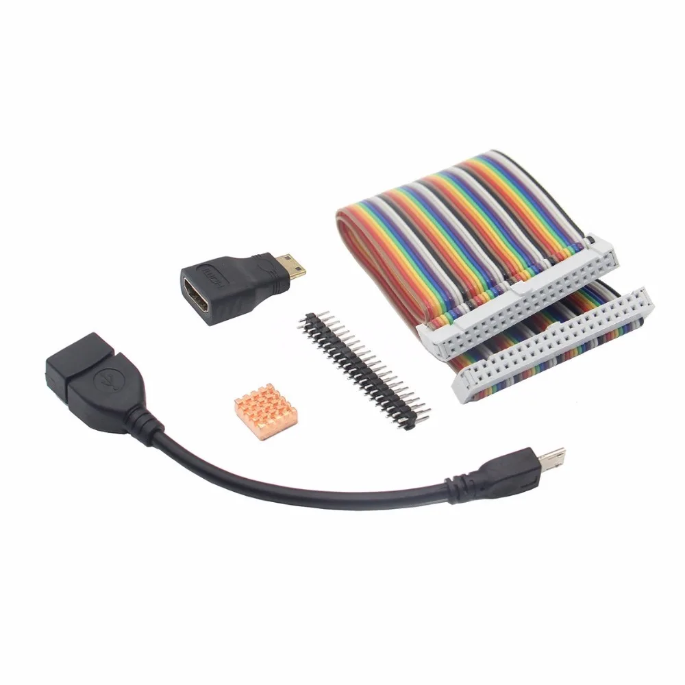 Комплект Raspberry Pi Zero W с корпусом из АБС-пластика+ кабель GPIO+ кабель USB OTG+ мини-адаптер HDMI+ 2x20 штекер+ медный радиатор Pi 0 комплект