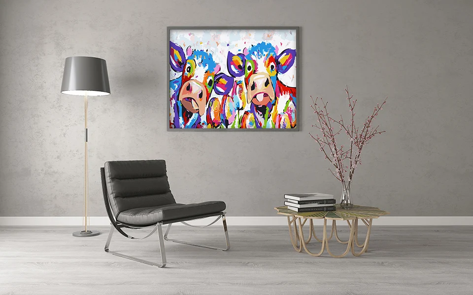 Vrolijk Schilderij Wall Art Холст масляные краски ing по номерам абстрактные красочные коровы Животные Картины домашний декор