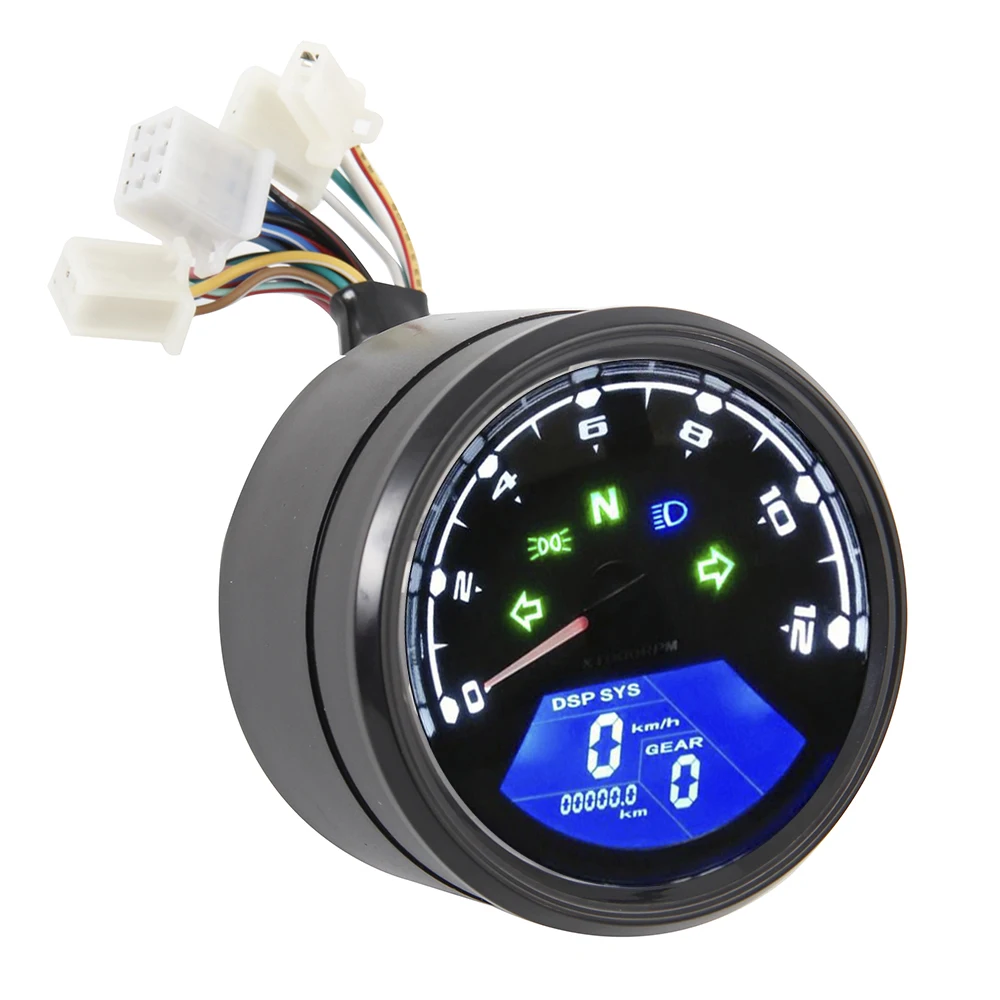

Universal Digital Motorcycle Speedometer Odometer Techometer Gauge Dual Speed LCD Screen for 2-4 Cylinders