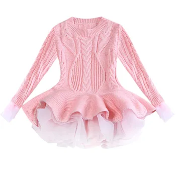 

Winter New Knitting Baby Kid Girls Dress Long Sleeve Autumn Knitted Organza Sweater Dress Cute Princess Kids Dresses for Girls