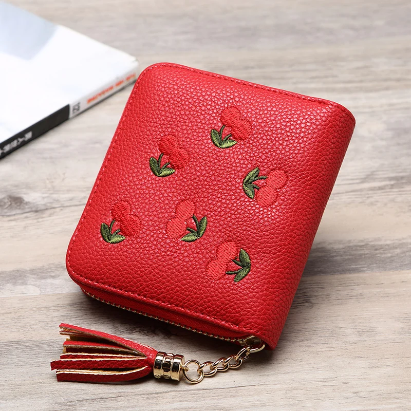 

2019 Brand Embroidered Cherry Women Coin Purse Mini Small Clutch Card Holder Short Cute porte monnaie Simple Fashion Coin Wallet