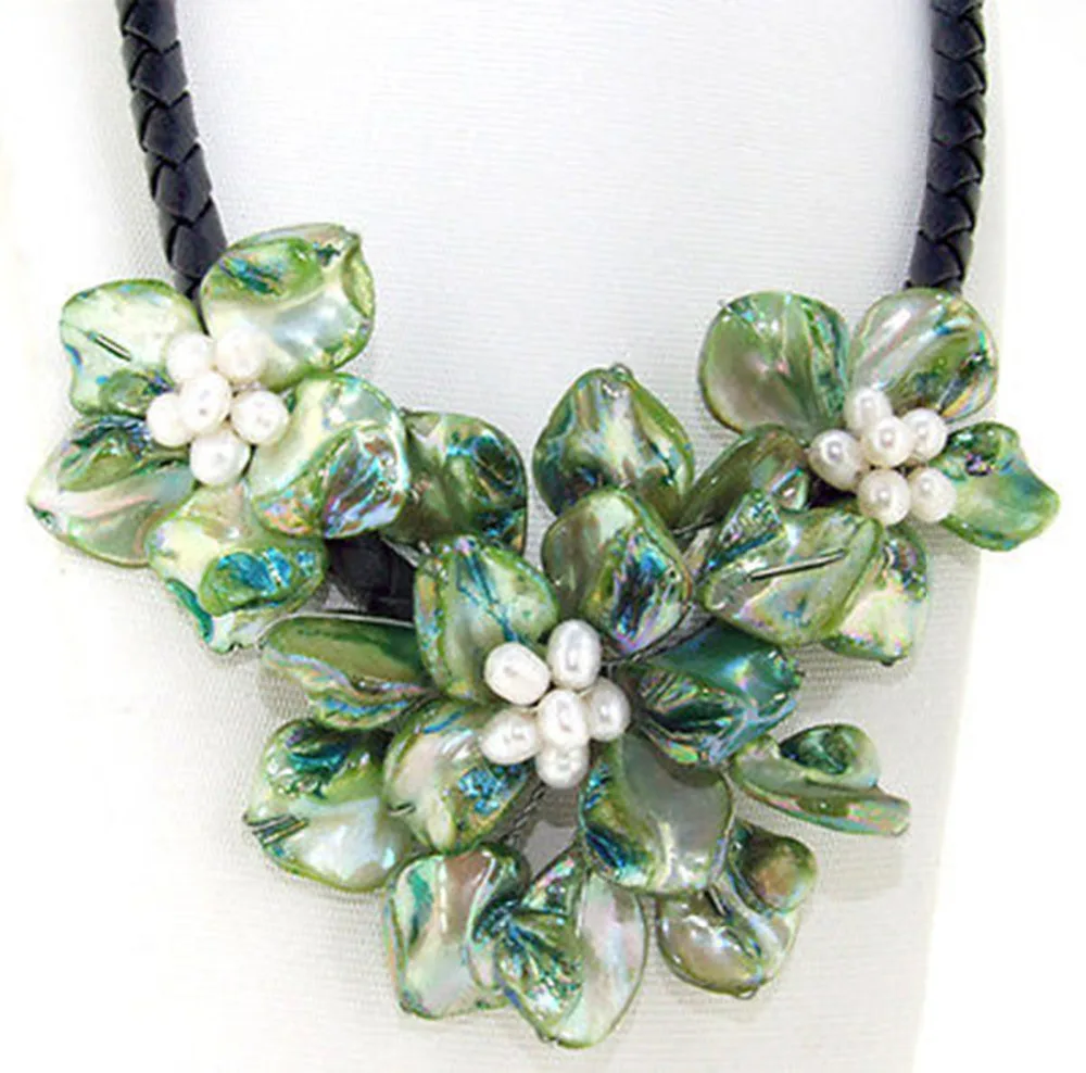 

Hot sale new Style >>>>>Fashion mother Jewelry Green shell pearl necklace 17-18" AAA+