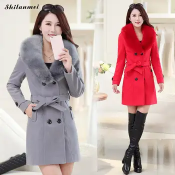 

2018 Women Autumn Winter Fur Collar Casaco Feminino Long Coat Female Robe Outerwear Manteau Femme Plus Size Feminine Coat 4xl
