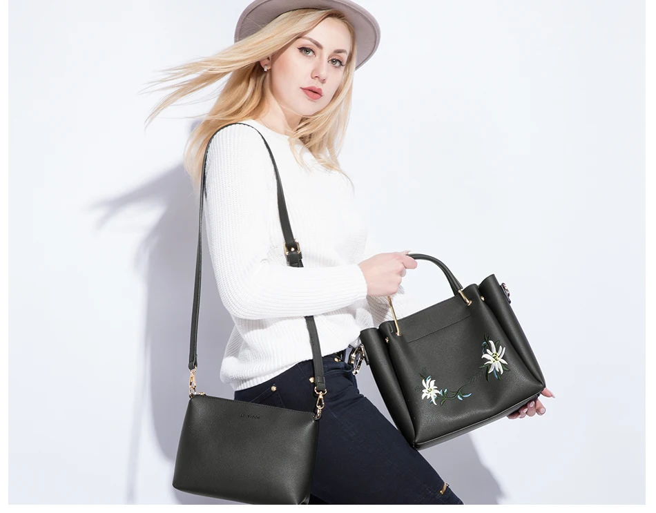 LOVEVOOK женская сумка женские сумки высокого качества PU сумка через плечо с вышивкой 2 шт/с сумка-мессенджер для женщин
