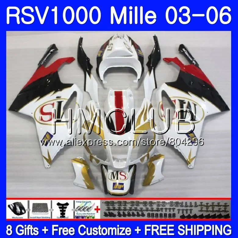 

Bodys For Aprilia RSV1000 R RR 03 04 05 06 RSV1000R Mille 123HM12 Gold red white RSV1000R RSV1000RR 2003 2004 2005 2006 Fairings