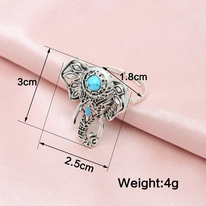 2017 New Antique Silver Color Ring Blue Enamel Blue Stone Elephant Finger Rings Anillos Mujer Jewelry Gift