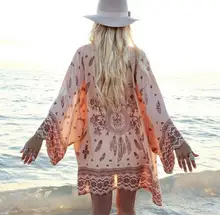 Women Chiffon Shirt Blouse Lantern Sleeve Large Size Beach Tunic Women’s Blouses Sunscreen Tops Print Blusas Feminina Verao