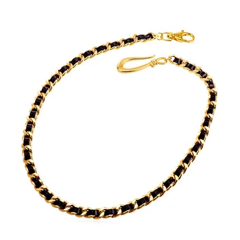 

Collare Hip-hop Pant Chains Gold/Black Color Genuine Leather Waist Belt Accessories Pants Jeans Jewelry BC102