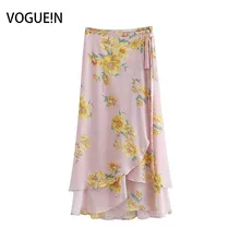 N Новые женское, летнее, шифоновое Цветочный принт Асимметричная обертка Макси юбка