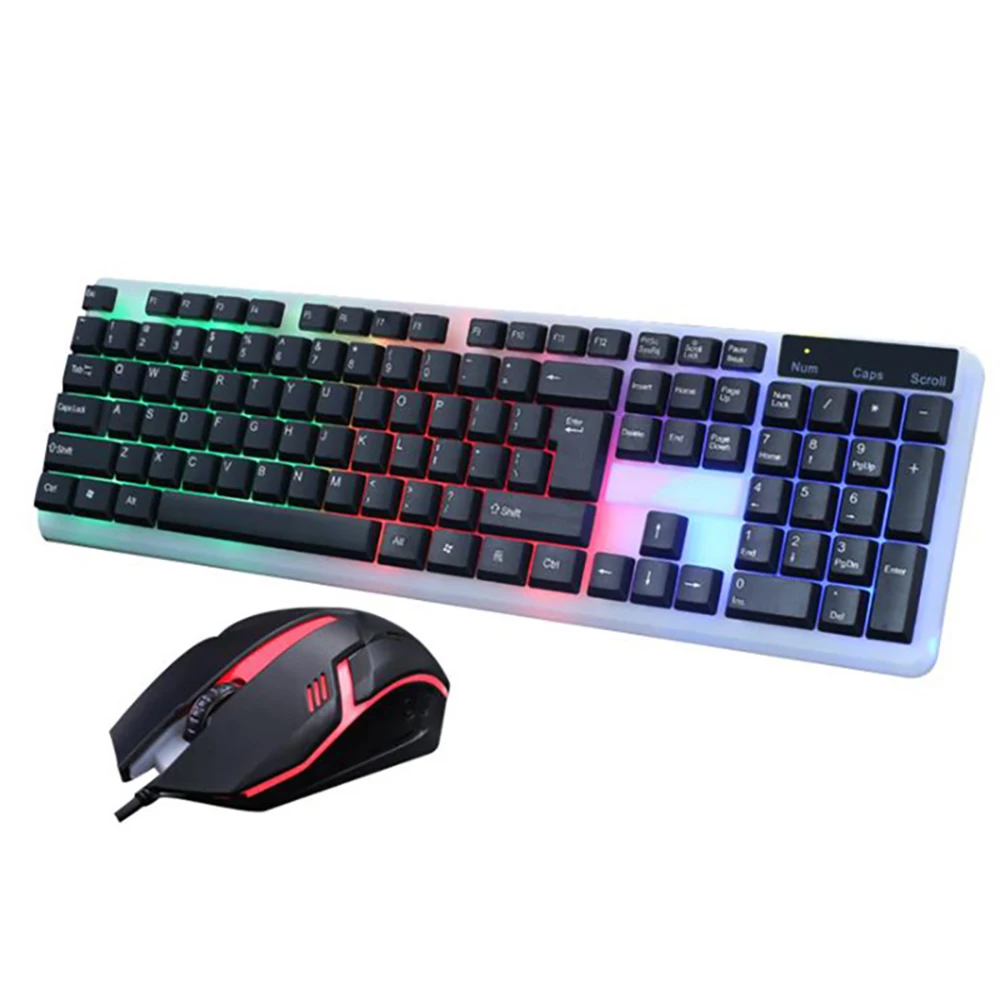 PowstroLED Illuminated Backlit USB Wired PC Rainbow Gaming Keyboard Mouse Set Gamer Gaming Mouse And Keyboard Kit Home Office - Цвет: Черный