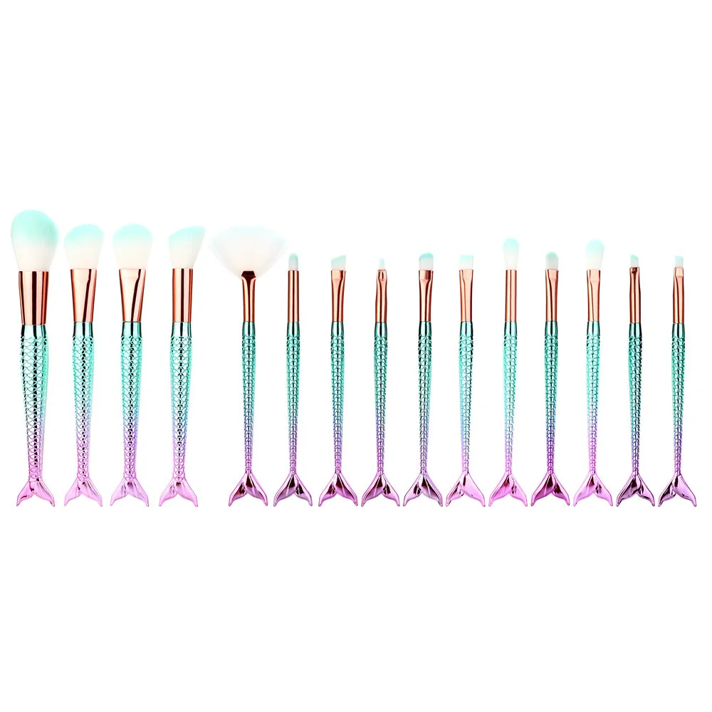 16 шт. Русалочка кисти для макияжа основа для бровей подводка для глаз Румяна Косметические консилеры кисти рыбий хвост макияж кисточки maquiagem