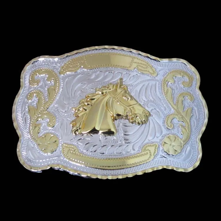 Классическая ковбойская пряжка для ремня в западном стиле серебристого цвета с золотым оттенком 4 см Ширина ремня - Цвет: horse head