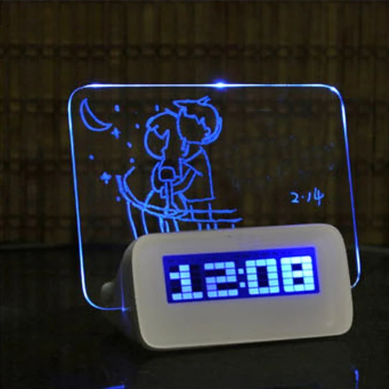 

Blue LED Fluorescent Digital Alarm Clock with Message Board USB 4 Port Hub Desk Table Digital Alarm Clock With Calendar