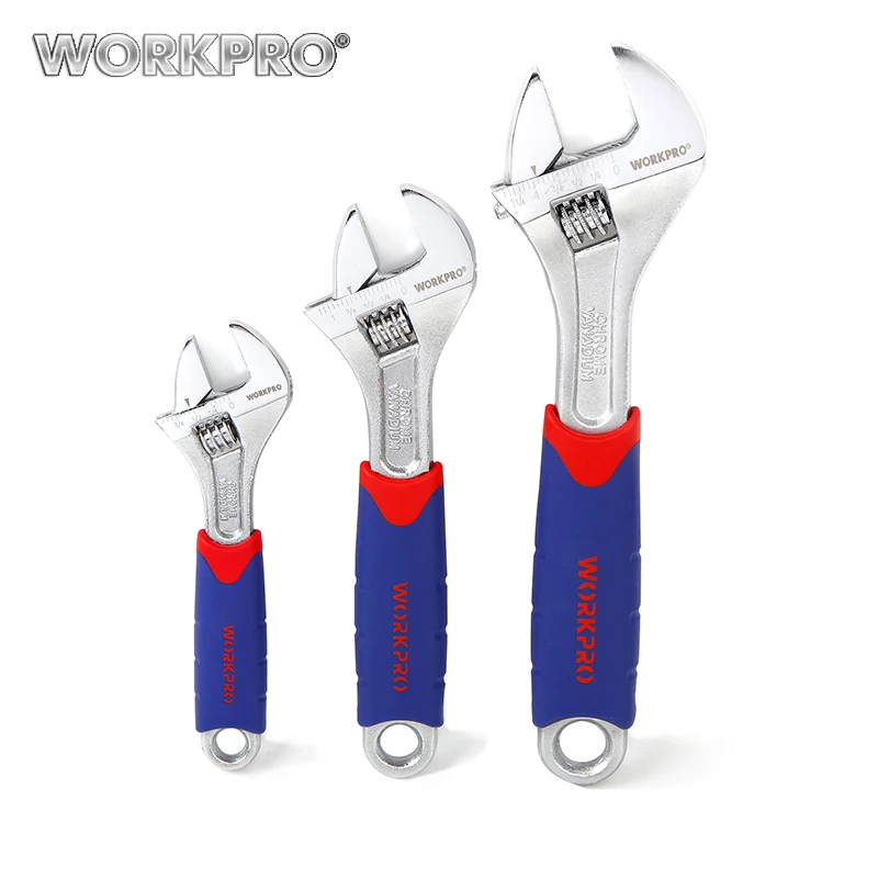 

WORKPRO 3PC Chrome Vanadium Flexible Wrench Set 6" 8" 10" Wide Jaws Adjustable Wrench Steel Spanner Set Repair Tool Gear