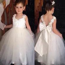 Элегантное платье с цветочным узором для девочек; кружевное платье принцессы с бантом; детское белое платье для девочек; платье для свадебной вечеринки; Vestido; платья для крещения для малышей