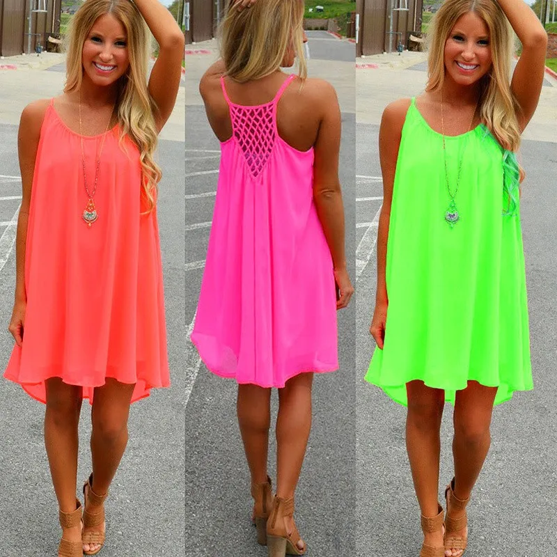 Women-beach-dress-Fluorescence-summer-dress-chiffon-female-women-dress-2016-summer-style-vestido-plus-size