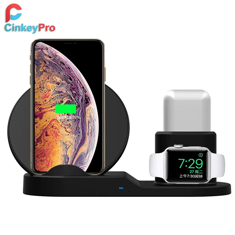 

CinkeyPro QI Wireless Charger 10W 7.5W Fast Charging for Samsung Apple Watch Airpads iPhone Mobile Phone Stand Quick Charge 2.0