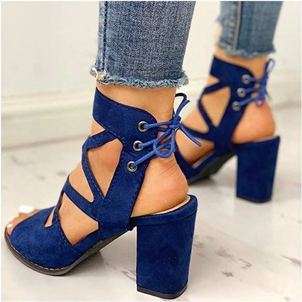 

JAYCOSIN Fashion Women's Sandals Women's Back straps High Heel Thick Fish Mouth Sandals Hollow Casual Shoes Summer Sandals JUN10