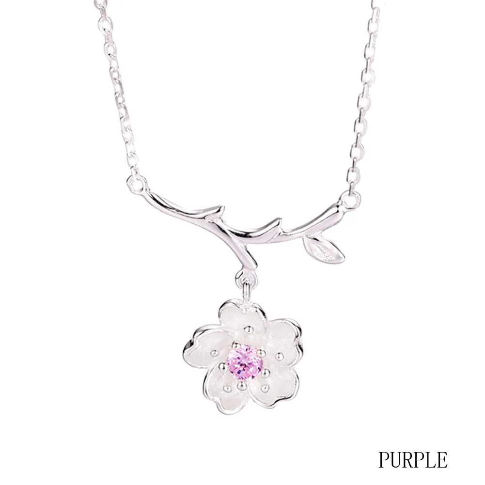 

Silver Color Necklaces Item Funny High Quality Cherry Blossoms Modern Vintage Sakura Charm