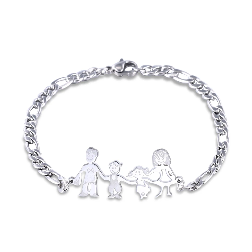 Модные очаровательные Семейные браслеты из нержавеющей стали с фигуркой для мамы, папы, девочки, мальчика, женщины, регулируемые серебряные браслеты, подарок для детей