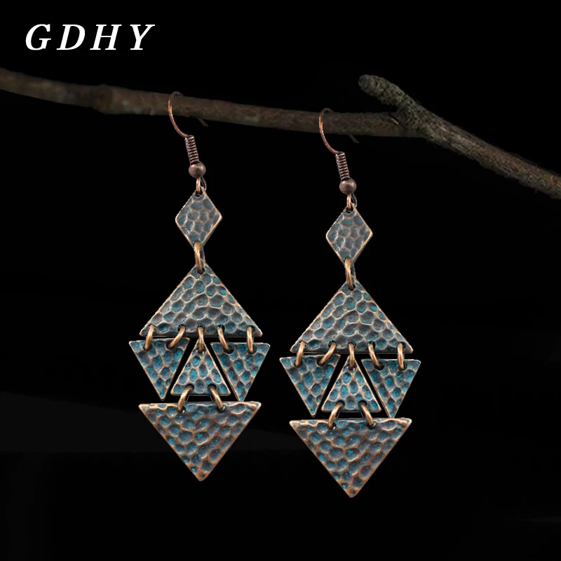 

GDHY Vintage Bohemia Geometric Drop Earrings Hollow Carved pattern Drop Earring For Woman Retro Long Earrings Orecchini Bijoux