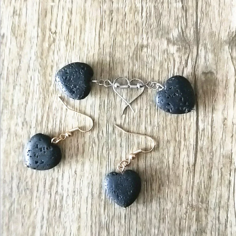 Love Heart Black бусина из лавового камня Серьги для ароматерапии DIY Essential Oil серьги