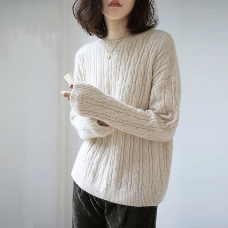 Winter Sweater 2020 Women Round Neck Cashmere Female Thicken New Twist Pattern Bottoming Warm Knit Pullover | Женская одежда