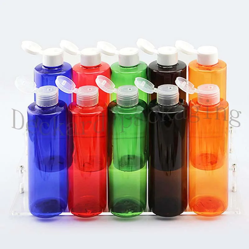 

250ml round empty cosmetic packaging containers PET with flip top cap,250cc shampoo plastic bottles with screw cap