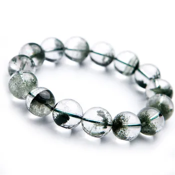 

14mm Genuine Natural Green Phantom Bracelet Clear Green Round Beads Fashion Women Charm Bracelet Stone Lucky Men Crystal Jewelry