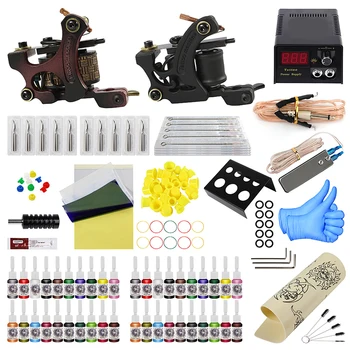 

Full Set Professional Tattoo Machine Kit Sets 2 Coil Machines Tattoo Needles for Body Art 40 Colors Inks Power Supply