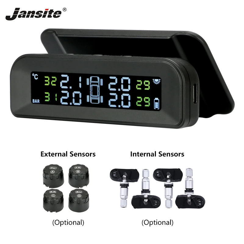 Jansite TPMS система контроля давления в шинах Солнечная зарядка в режиме реального времени тест солнечной зарядки Регулируемый ЖК-экран беспроводной 4 шины