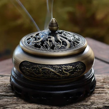 

F Pure Copper Incense Burner Home Decor Buddha Temple Ornaments Carving Dragon Phoenix Sandalwood Incense Holder Best Gifts
