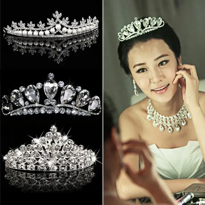 Gorgeous Tiaras And Crown Queen Diadem Shiny Crystal Rhinestone Crown Wedding Bride Princess Tiara Headband Women Hair jewelry