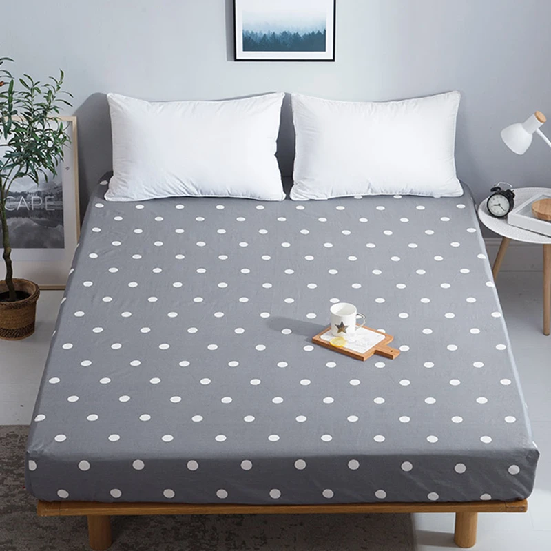 

1pc cotton black dot print fitted sheet environmental printing bed sheet with elastic band mattress cover with rubber band #s