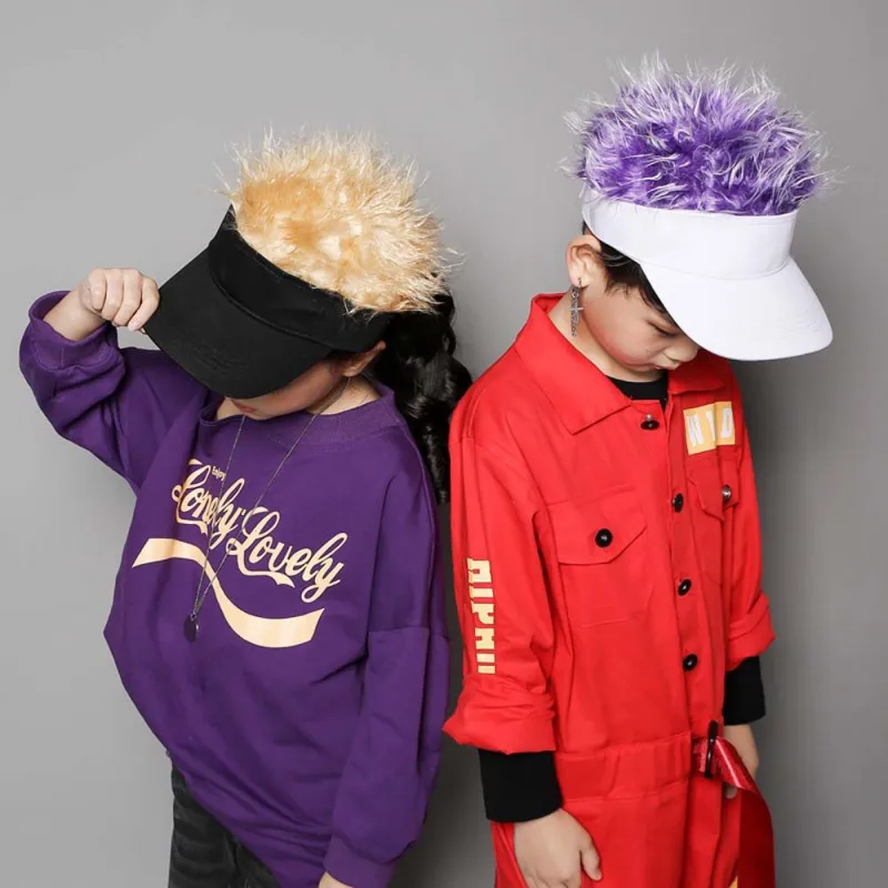 

Novelty Fake Flair Hair Sun Visor Hats Boy Girls Wig Funny Hair Loss Cool Child Gifts Tennis Cap