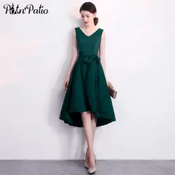 Элегантные Короткие вечерние платья с v-образным вырезом и лямками, без рукавов, зеленый спандекс, 2019, большие размеры, платья для