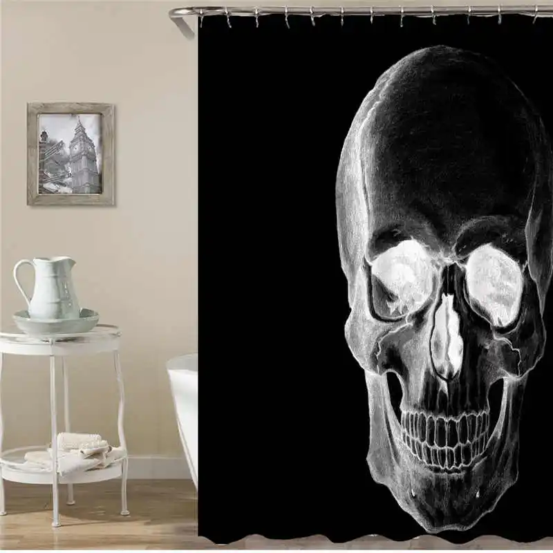 

Kiwiberry Horrific Skulls Print bathroom Shower Curtain Fabric Liner with 12 Hooks 72Wx80H inch Waterproof and Mildewproof