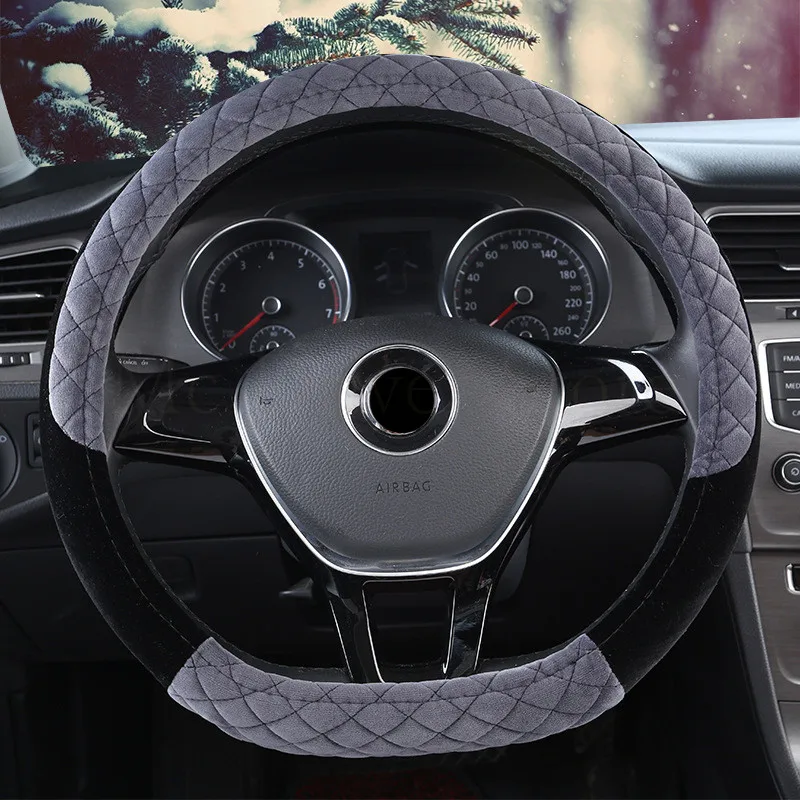 

Car Steering Wheel Cover D Ring Shape Universal Winter Suede Comfortable Anti-slip Plush Covers on Steering-wheel for 37/38CM