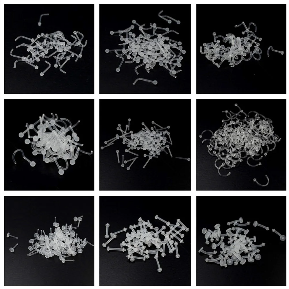 

100PC Flexible Bioplastic Nose Piercing Lip Labret Eyebrow Piercing Nose Studs Ring Orelha Cartilage Conch Piercing Body Jewelry