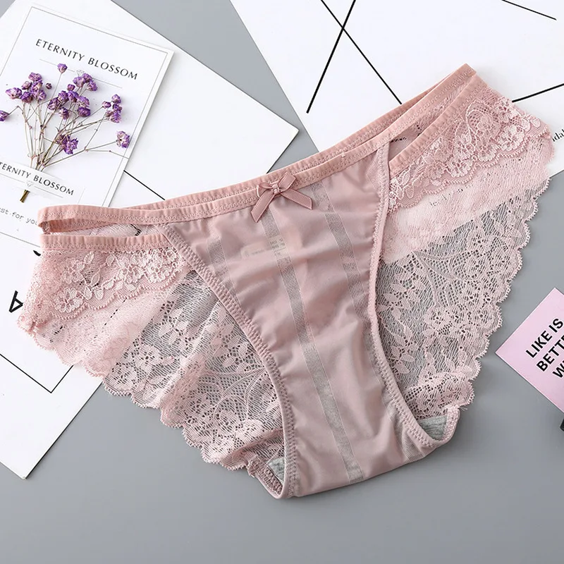 

Sexy Low-Rise Underwear Lace Panties Women Transparent stripe Breathable Briefs For Women Cotton crotchless Intimates Panties